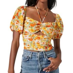 ASTR The Label Orange Lilac Floral Top Size S